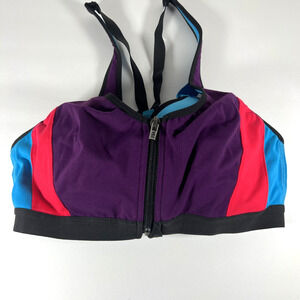 VSX Victorias Secret Sport Bra Womens 34C Zip Front Purple Blue Gym Workout